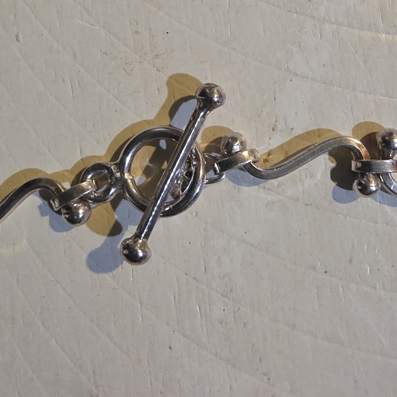 Necklace Curved Bar Link And Ball 925 Sterling Silver - Picture 3 of 5